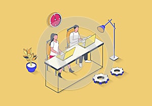 Coworking space concept in 3d isometric design. Vector illustration