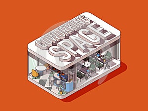Coworking space concept in 3d isometric graphic design