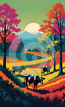Cows in Agroforestry Farm: Illustration of Sustainable Agriculture photo