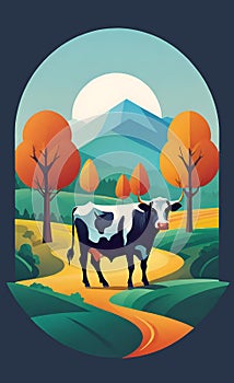 Cows in Agroforestry Landscape: Illustration of Sustainable Farming photo