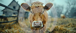 Cows in barn eating hay and grazing in rows at cowshed. Concept Farm Animals, Barn Life, Grazing