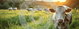 Cows graze in the meadow. Selective focus.