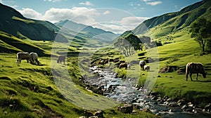 Cows grazing in the grassland