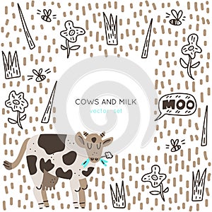 Cows and Milk vector set