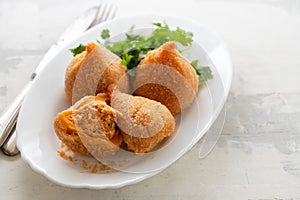 Coxinha de frango, typical brazilian chicken croquette