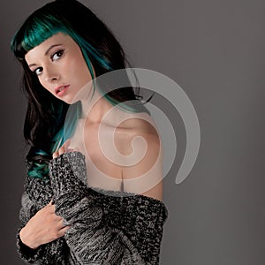 Coy Young Woman in Sweater
