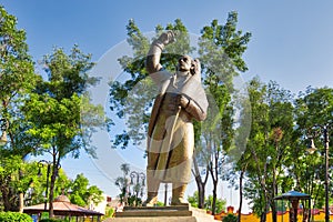 Coyoacan, Mexico City, Mexico-20 April, 2019: Miguel Hidalgo Statue in front of Parish of San Juan Bautista on Hidalgo square in