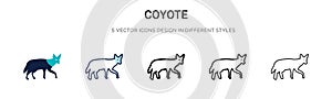 Coyote icon in filled, thin line, outline and stroke style. Vector illustration of two colored and black coyote vector icons