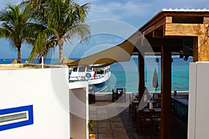 The bar or cafe at Cozumel port during one of the Western Caribbean cruises