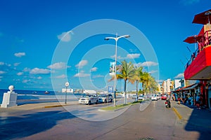 COZUMEL, MEXICO - NOVEMBER 09, 2017: Beautiful outdoor view of tourists enjoying the city of Cozumel, surrounding of