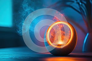 Cozy ambiance created by a decorative diffuser emitting colorful mist in a calm setting