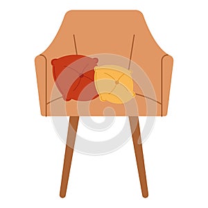 Cozy armchair with red and yellow cushions Vector