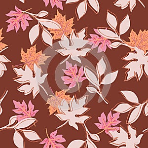 Cozy Autumn leaves. Vector illustration EPS 10 , seamless pattern background of Fall flower season ,Design for fashion