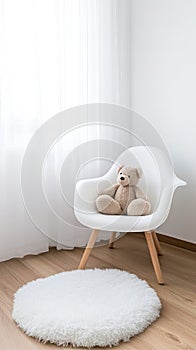 A cozy baby room with a car-shaped crib, open changing table, and teddy bear decor creates a warm and inviting photo