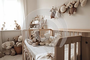 cozy baby room with teddy bears and plush toys, perfect for a little boy or girl