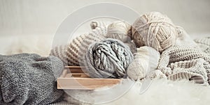 Cozy background Wallpaper with the yarn for knitting