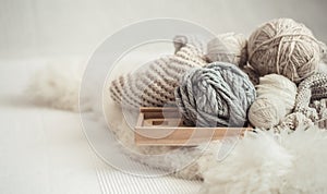 Cozy background Wallpaper with the yarn for knitting