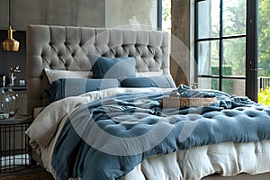 Minimalist Bedchamber with Calming Cyan Accents photo