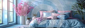 Luxurious Bedchamber with Soft Pink Accents and Vibrant Colors photo