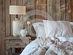 Cozy Bedroom with Elegant Bed and Lamp in Luxury Hotel Interior