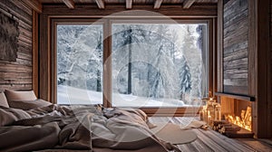 Cozy Bedroom With Fireplace and Expansive Window