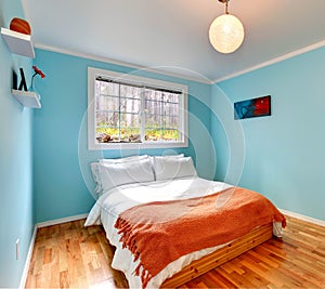 Cozy bedroom in light blue color