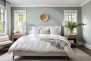 Cozy bedroom modern interior, painted walls room