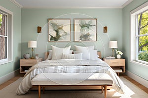 Cozy bedroom modern interior, painted walls room