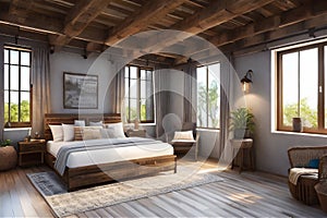 Cozy bedroom in rustic style