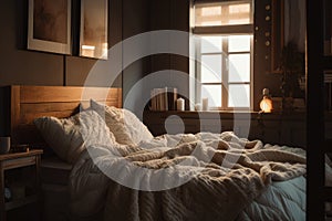 cozy bedroom with soft lighting and a warm blanket