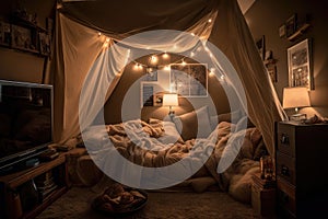 cozy blanket fort, with pillows and soft blankets for snuggle heaven