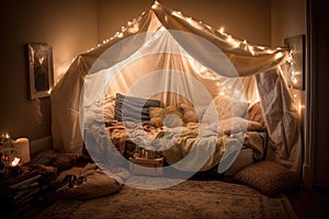 cozy blanket fort, with pillows and soft blankets for snuggle heaven