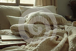 Cozy blankets and books beckon a restful pause in the daily home life routine