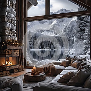 Cozy Cabin Overlooking Snowy Mountain Solitude