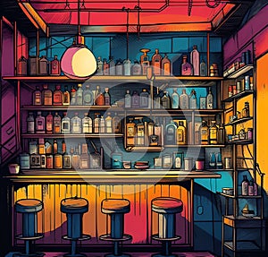 Cozy cafe bar for relaxation, vector stretch illustration for design,