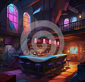 Cozy cafe bar for relaxation, vector stretch illustration for design,