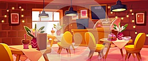 Cozy cafe interior, coffee shop, cafeteria, bakery
