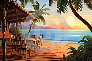 cozy cafe on tropical beach summer vacation AI generated