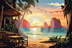 cozy cafe on tropical beach summer vacation AI generated