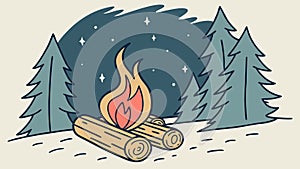 Cozy Campfire Burning Brightly in a Tranquil Forest Night, vector design Generative AI