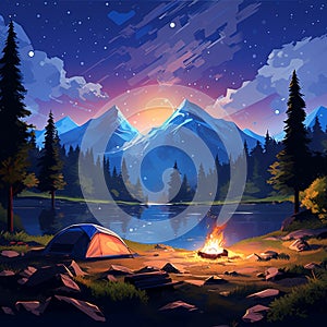 Cozy Campsite Under Starry Sky