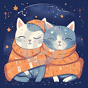 Cozy Cat Nap Under Starry Blanket.