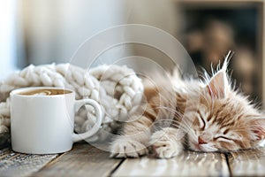 Cozy Cat Nap with Warm Cup - Comfortable Home Atmosphere