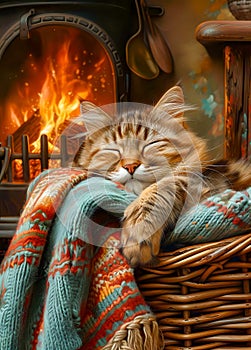 Cozy Cat Napping in Comfortable Setting