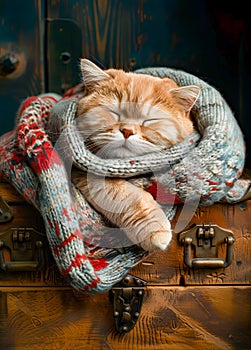 Cozy Cat Napping in Comfortable Setting