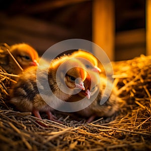 Cozy Chicks Under Heat Lamp