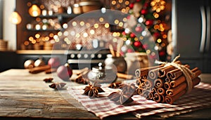 Cozy Christmas Atmosphere with Warm Drinks and Decorations, AI Generated