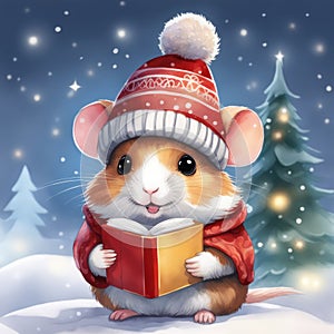 Cozy Christmas Hamster in Kawaii Chibi Style