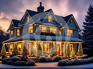 Cozy Christmas house artificial light pastel tones.