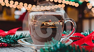 Christmas Market Reflected in Hot Chocolate Cup photo